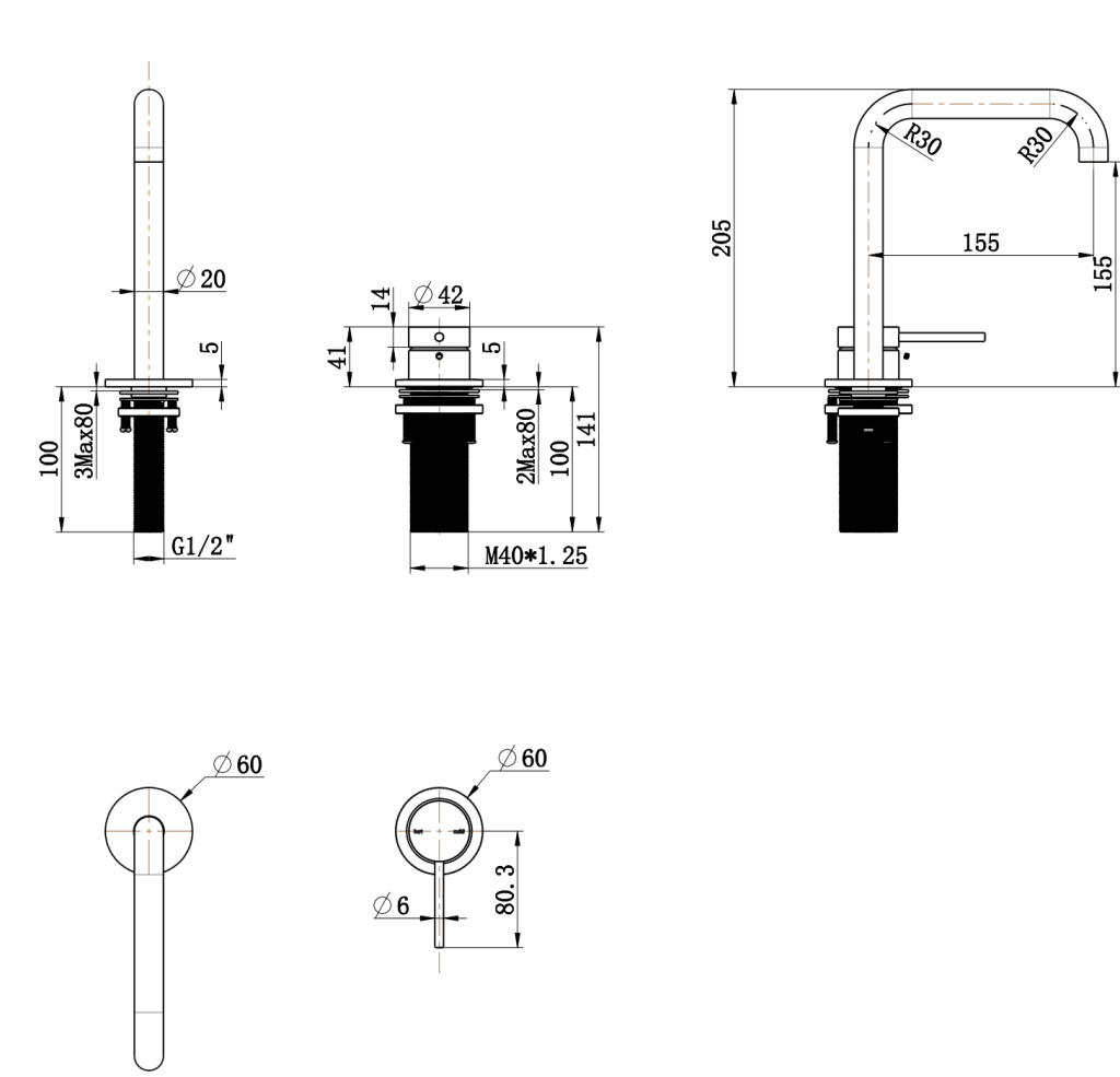 Mica Soft-Square Hob Basin Mixer Set - Neche Interiors