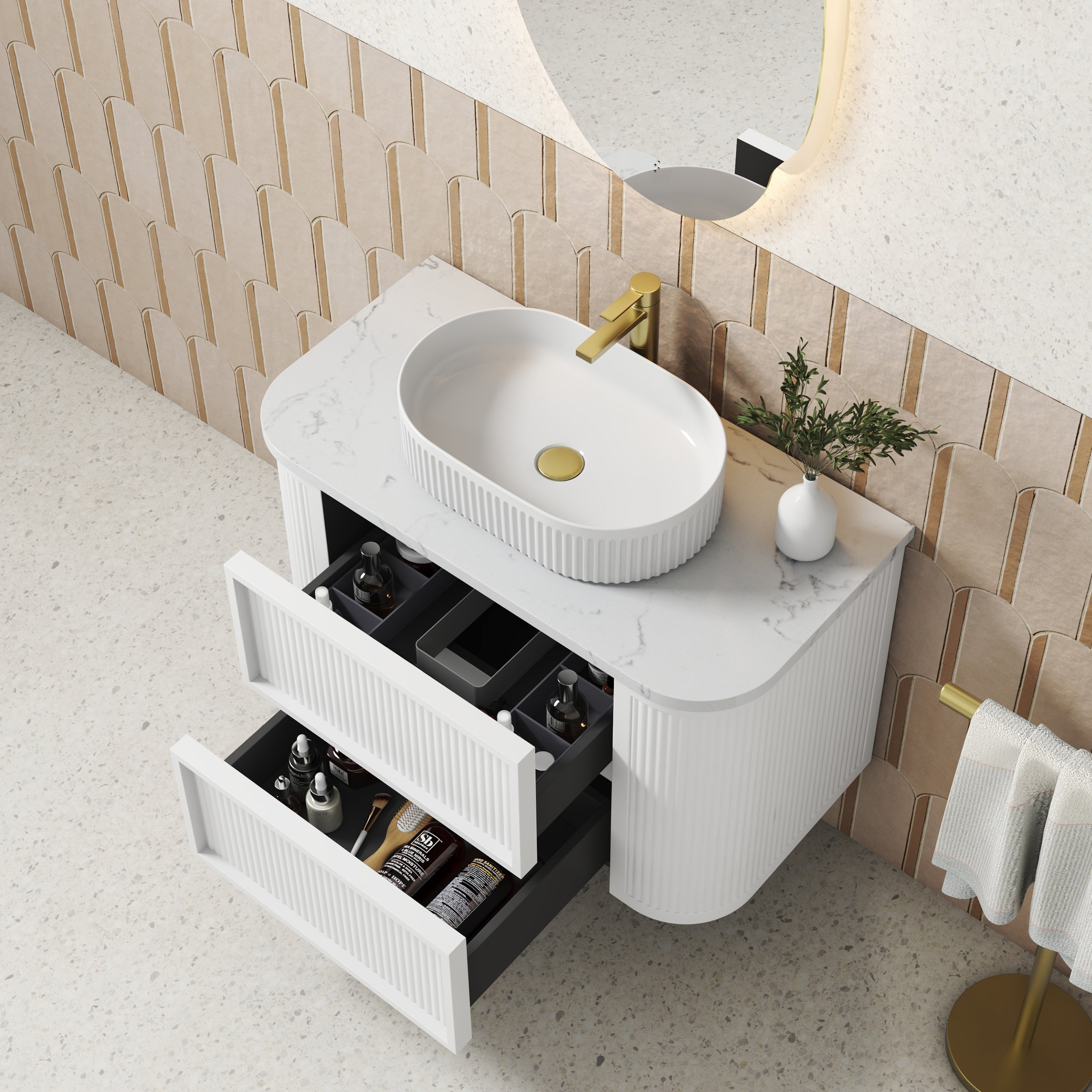 Ramee Matte White Fluted Wall Hung Vanity - Neche Interiors