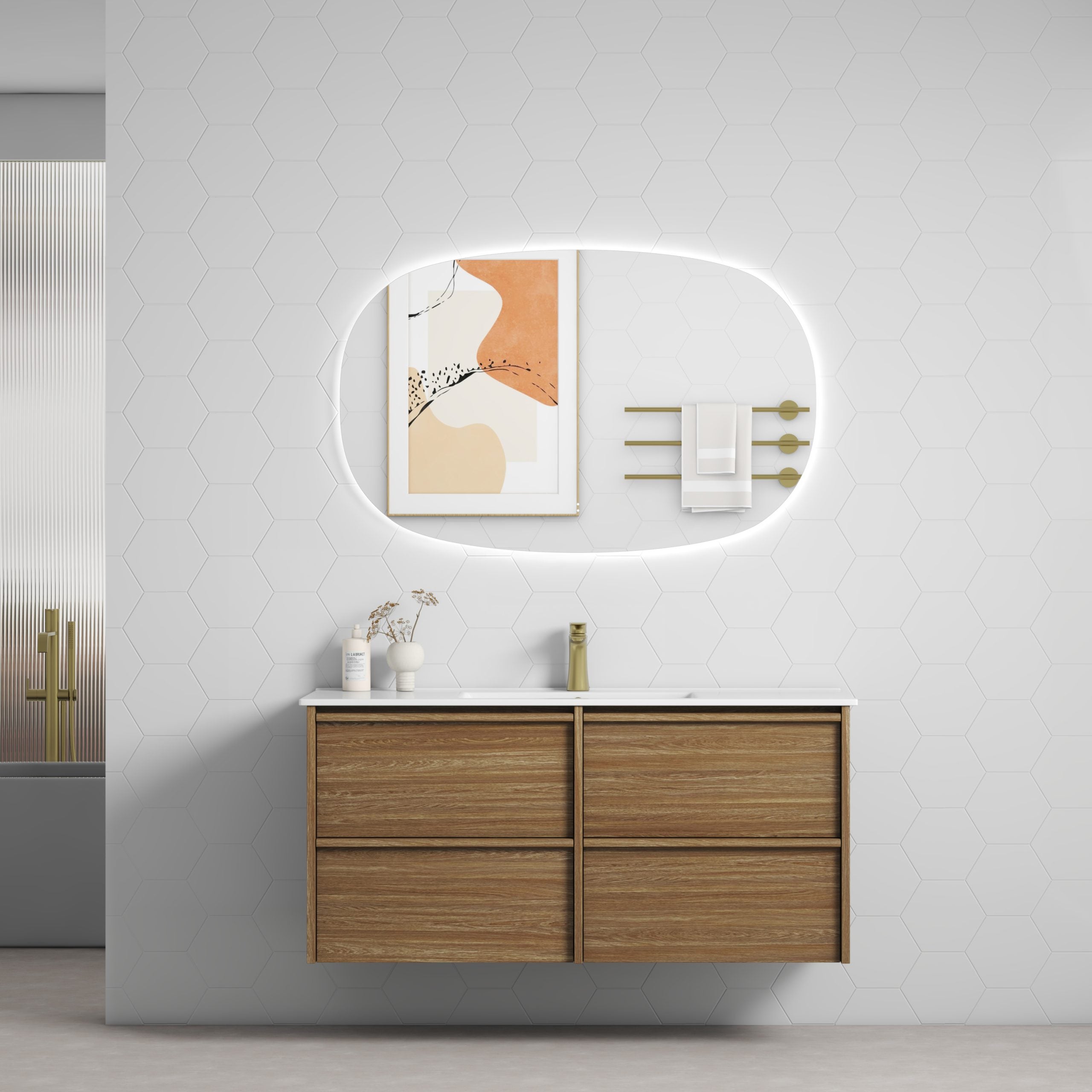 Venetta Framed Wall Hung Harvest Oak Vanity - Neche Interiors