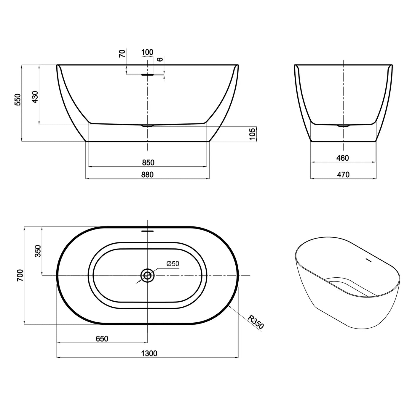 Attica Manolo White Bath with Overflow - Neche Interiors