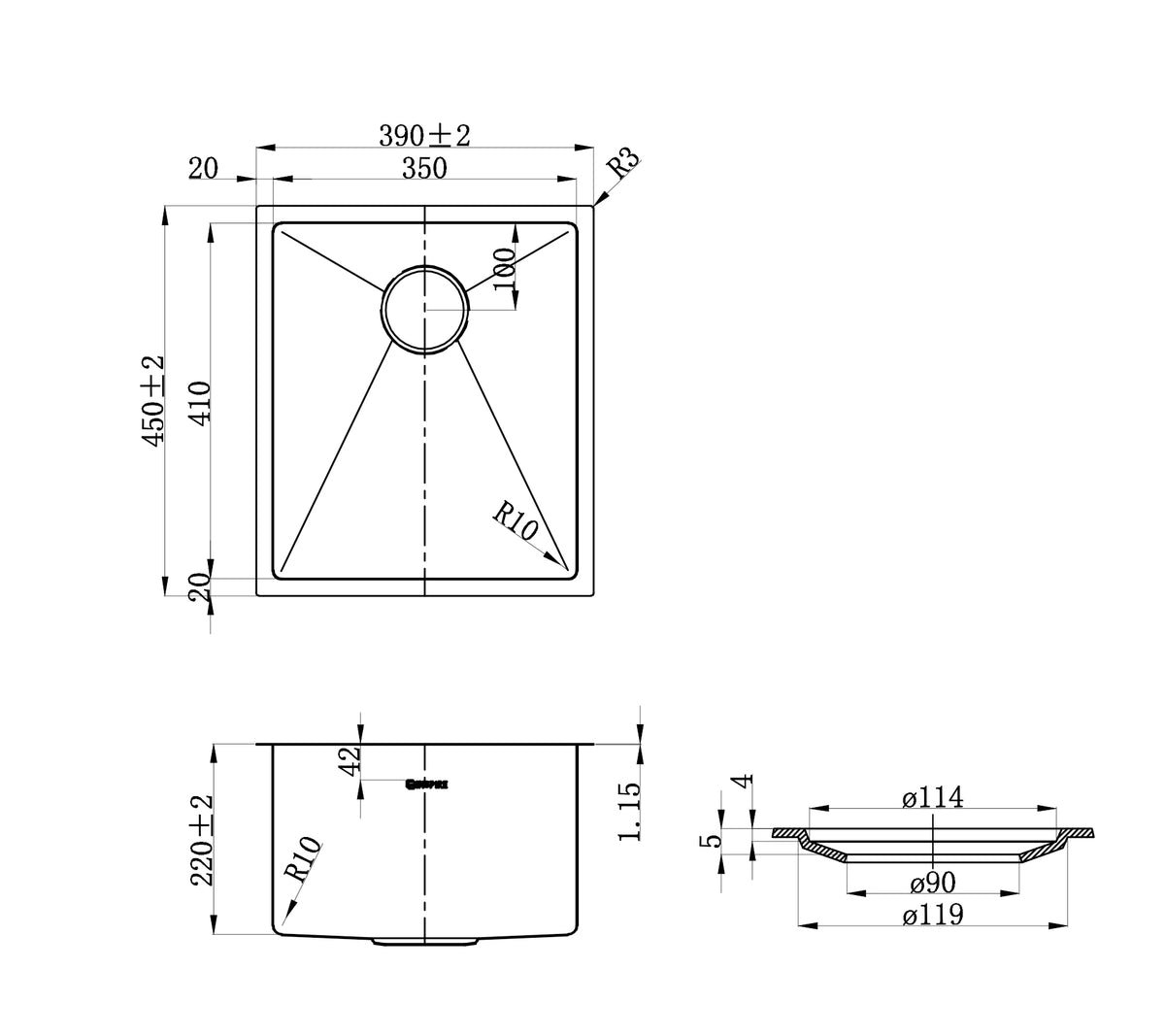 Axon Sink 39S 390x450x220 Argent Gold — view 3
