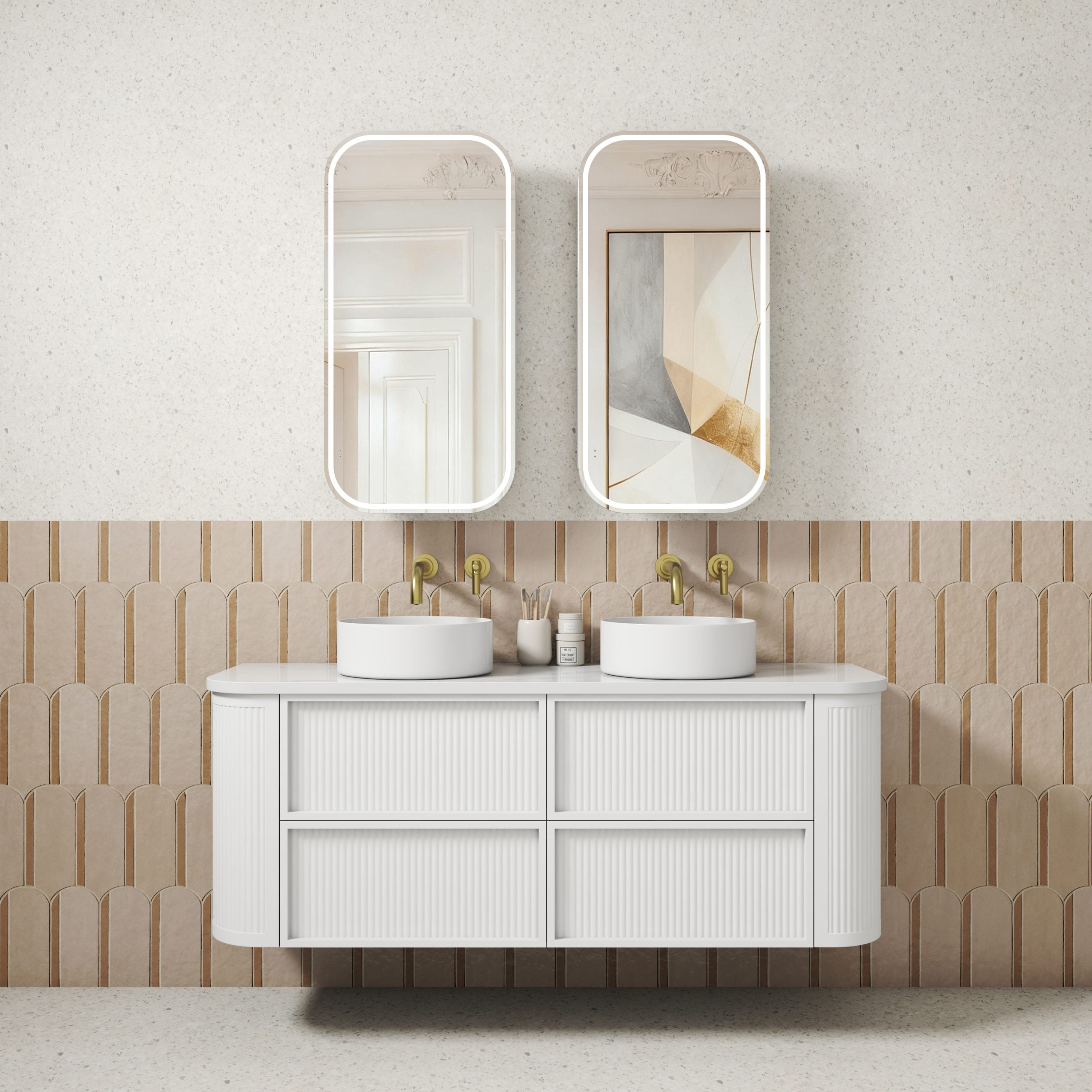 Ramee Matte White Fluted Wall Hung Vanity - Neche Interiors