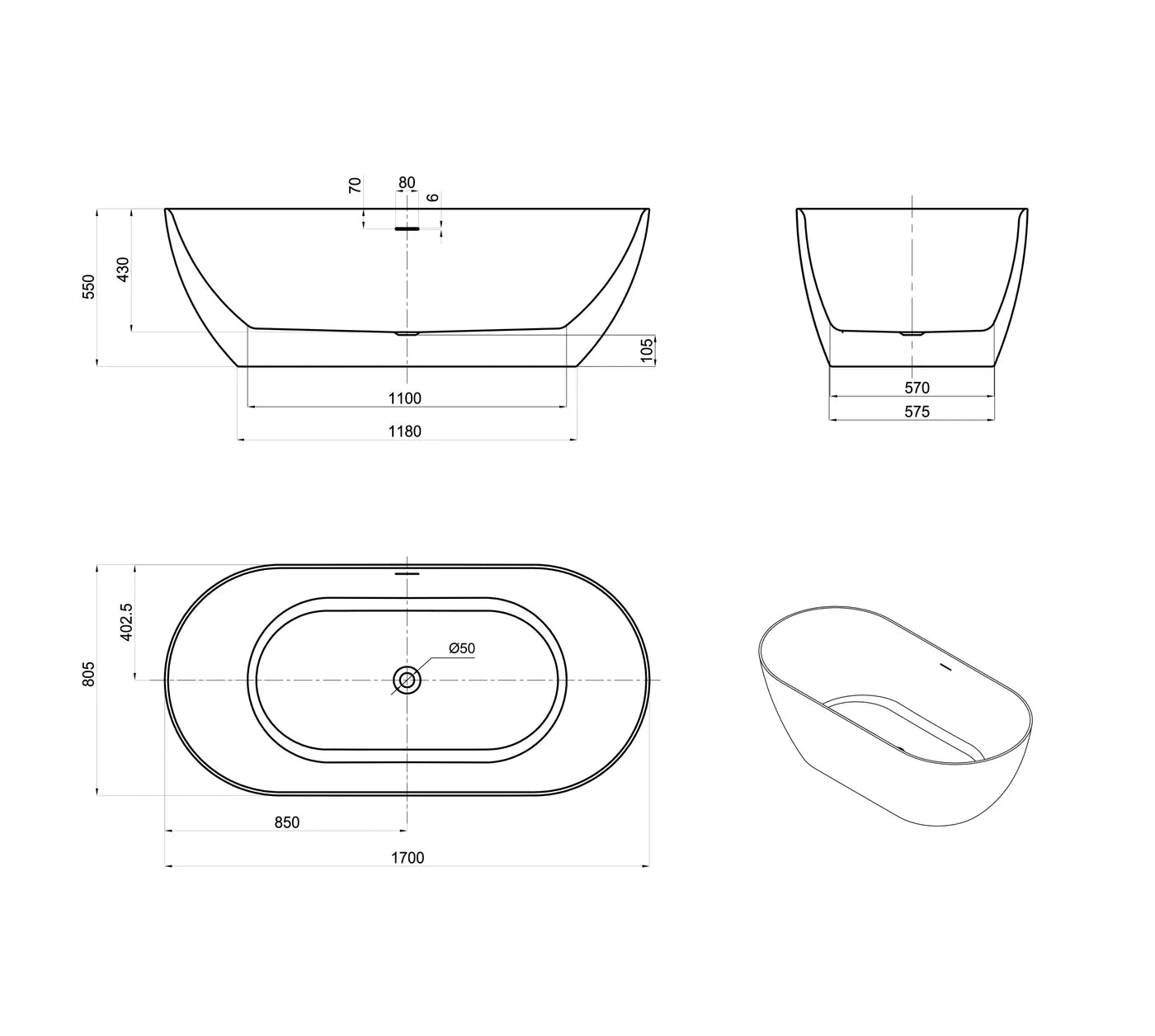 Attica Manolo White Bath with Overflow - Neche Interiors