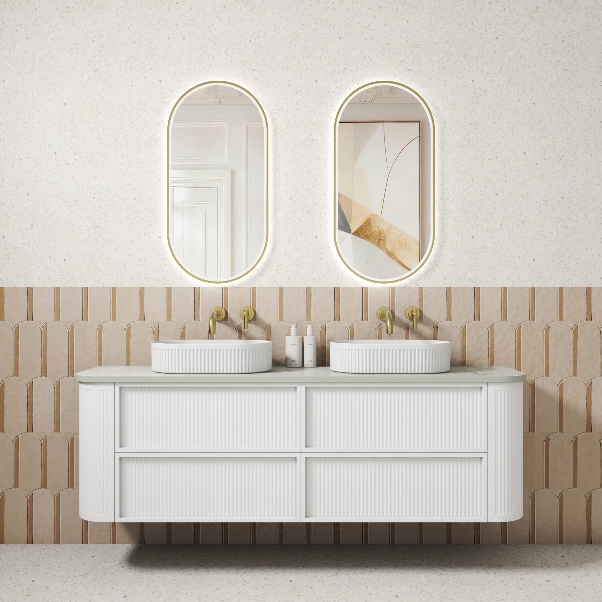 Ramee Matte White Fluted Wall Hung Vanity - Neche Interiors