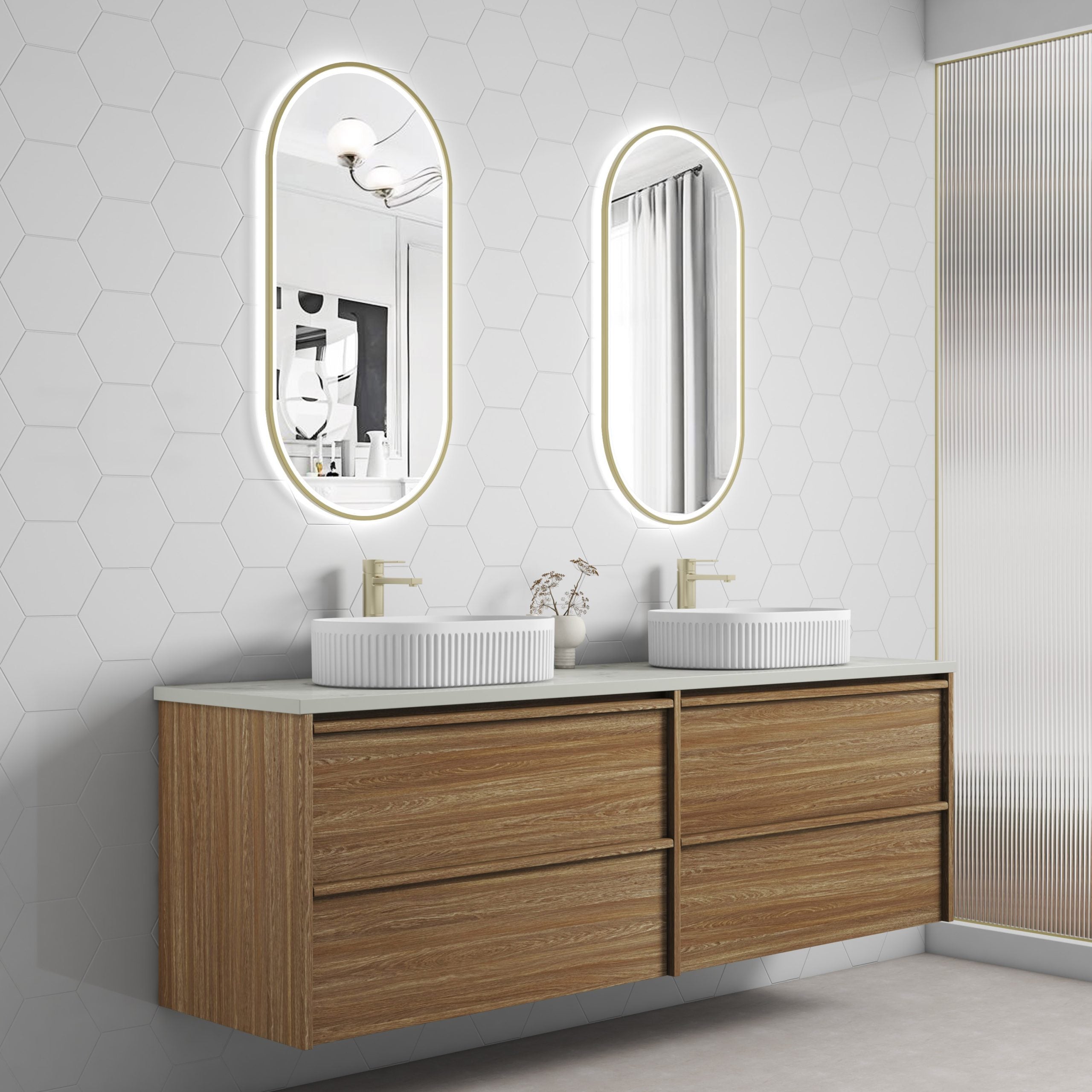 Venetta Framed Wall Hung Harvest Oak Vanity - Neche Interiors