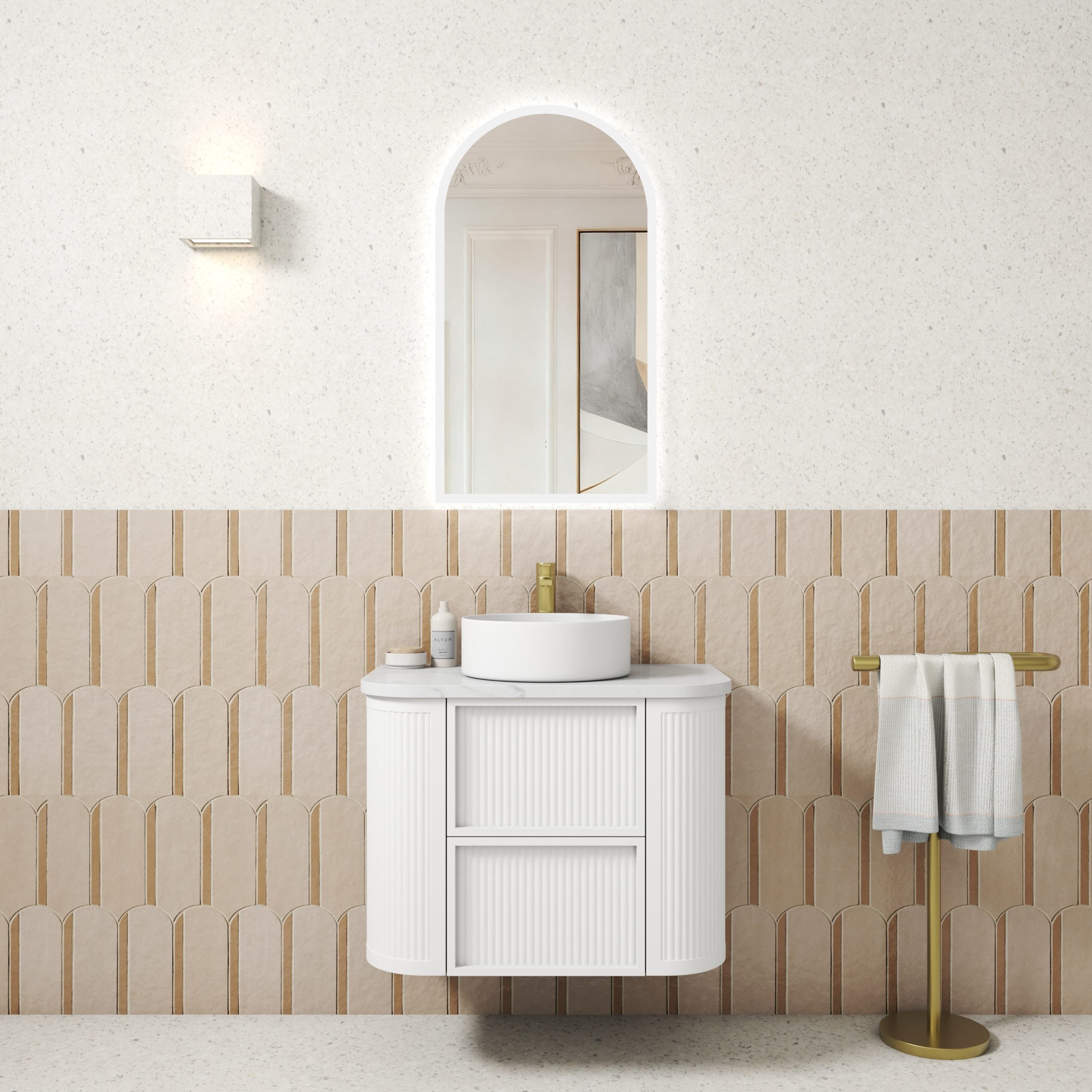 Ramee Matte White Fluted Wall Hung Vanity - Neche Interiors