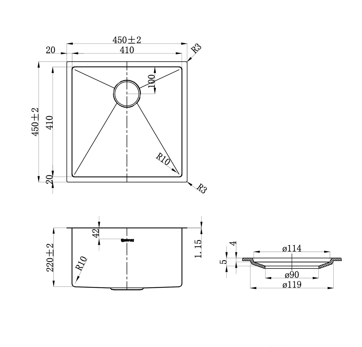 Axon Sink 45S 450x450x220 — view 2