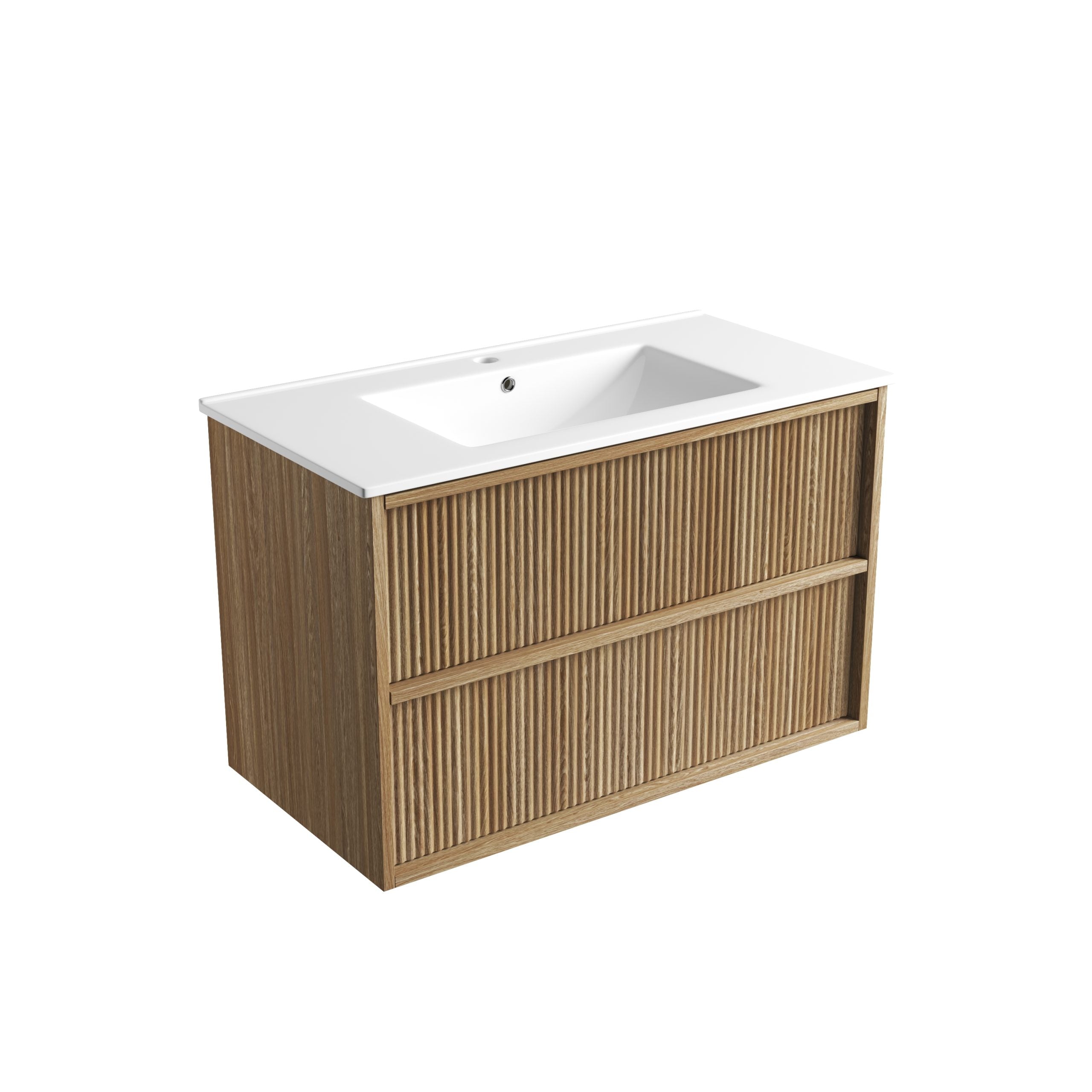 Venetta Fluted Framed Wall Hung Harvest Oak Vanity - Neche Interiors