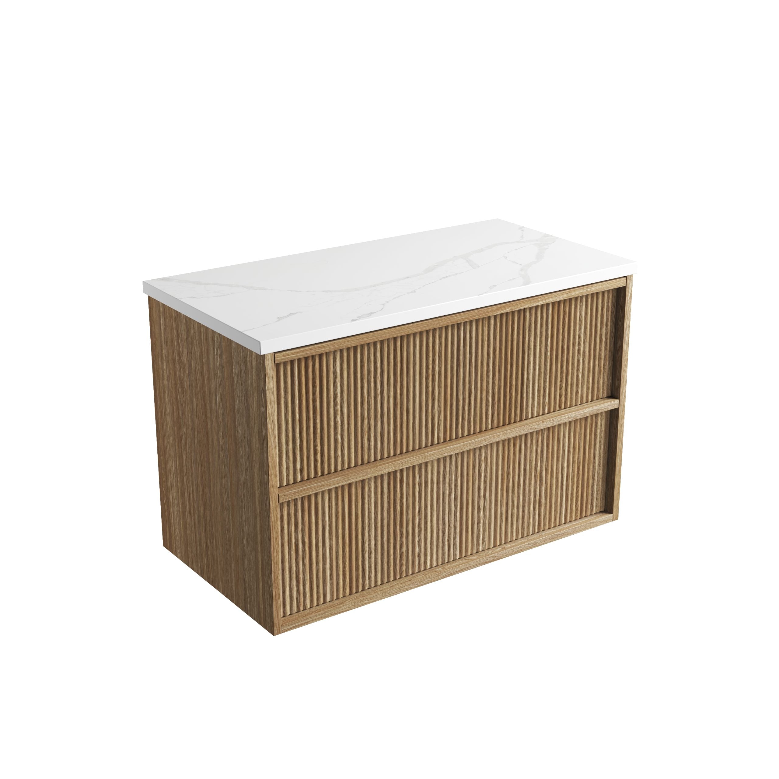 Venetta Fluted Framed Wall Hung Harvest Oak Vanity - Neche Interiors