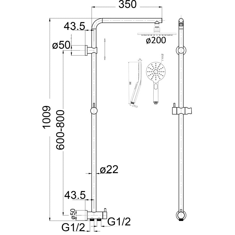 Mica Dual Shower Rail - RetroFit - Neche Interiors