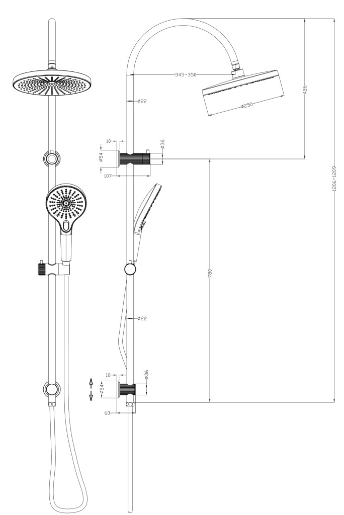 Mica Gooseneck Dual Shower Rail - Neche Interiors