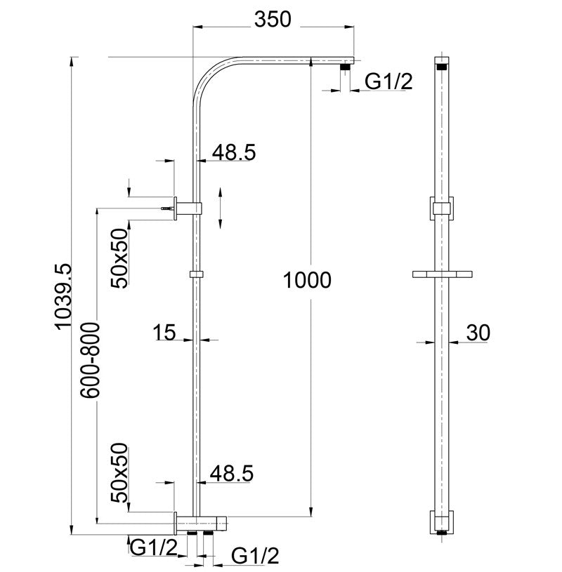 Deko Dual Shower Rail - RetroFit - Neche Interiors