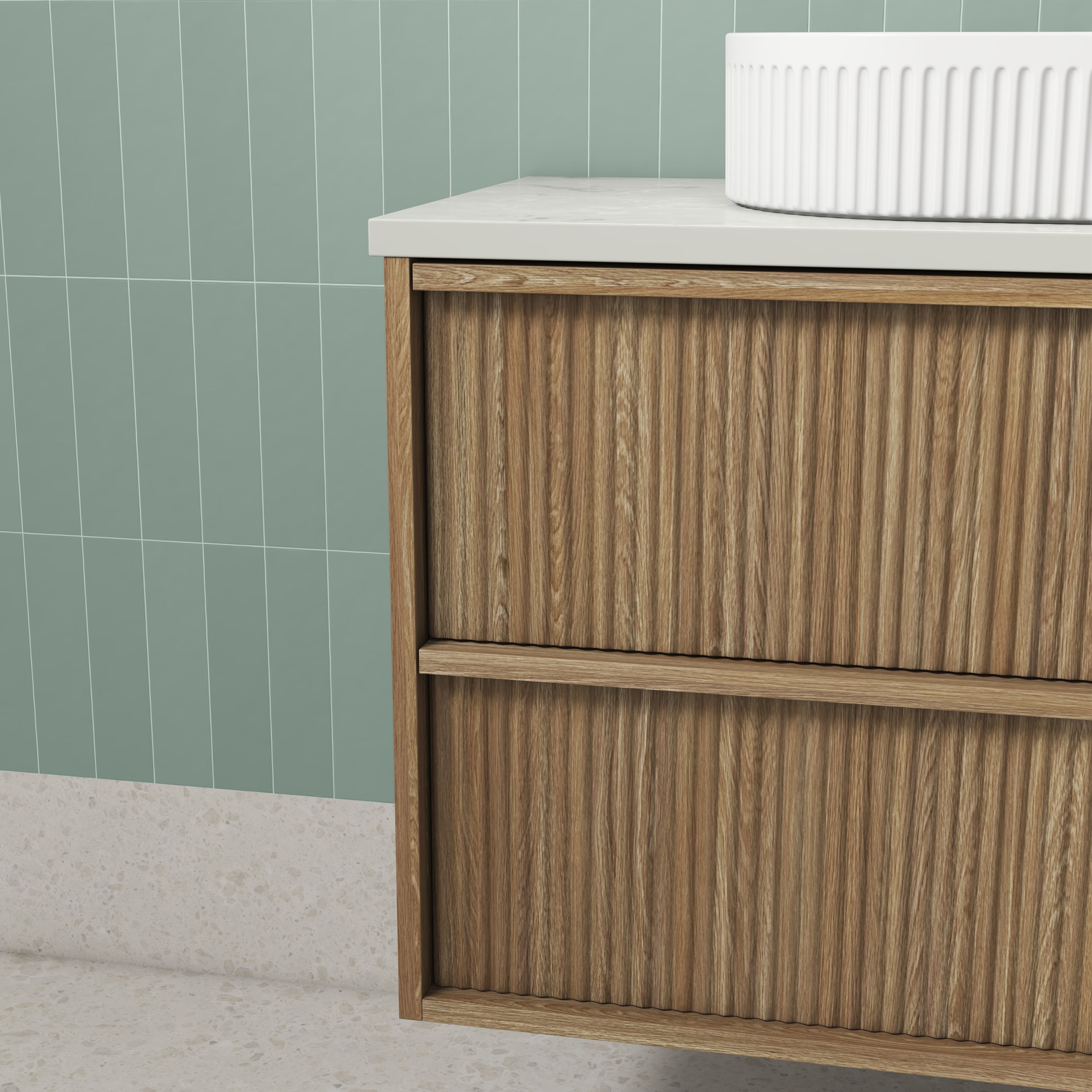 Venetta Fluted Framed Wall Hung Harvest Oak Vanity - Neche Interiors