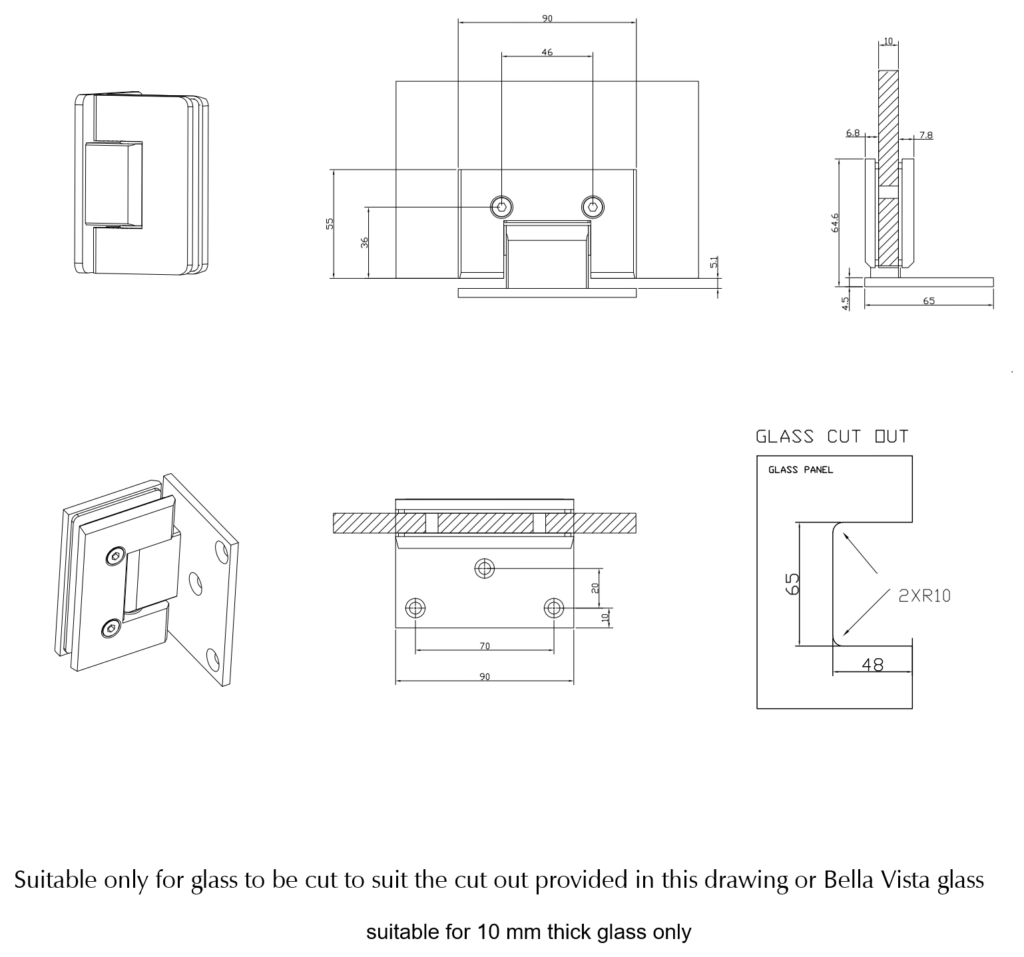 Shower Screen Hinge - Glass To Wall - Neche Interiors