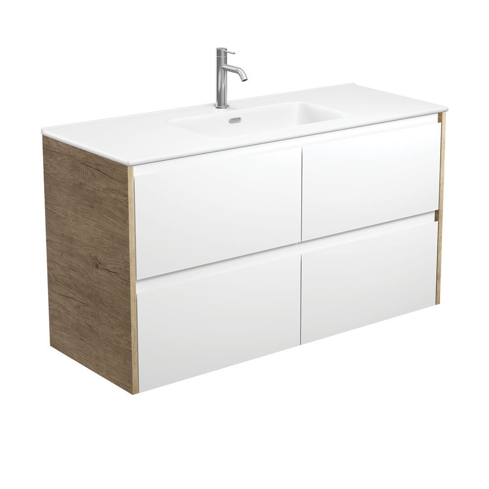 Joli Matte Amato Satin White Wall Hung Vanity with Scandi Oak Panels