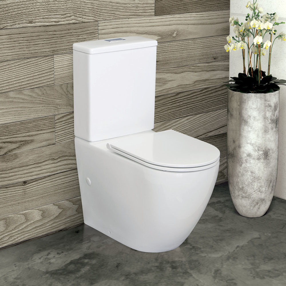 Alix Back-to-Wall Toilet Suite, Gloss White with Slim Seat - Neche Interiors