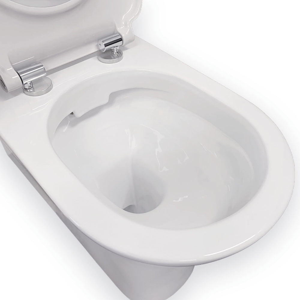 Delta Care Back-to-Wall Toilet Suite, White Seat, Slim Buttons - Neche Interiors