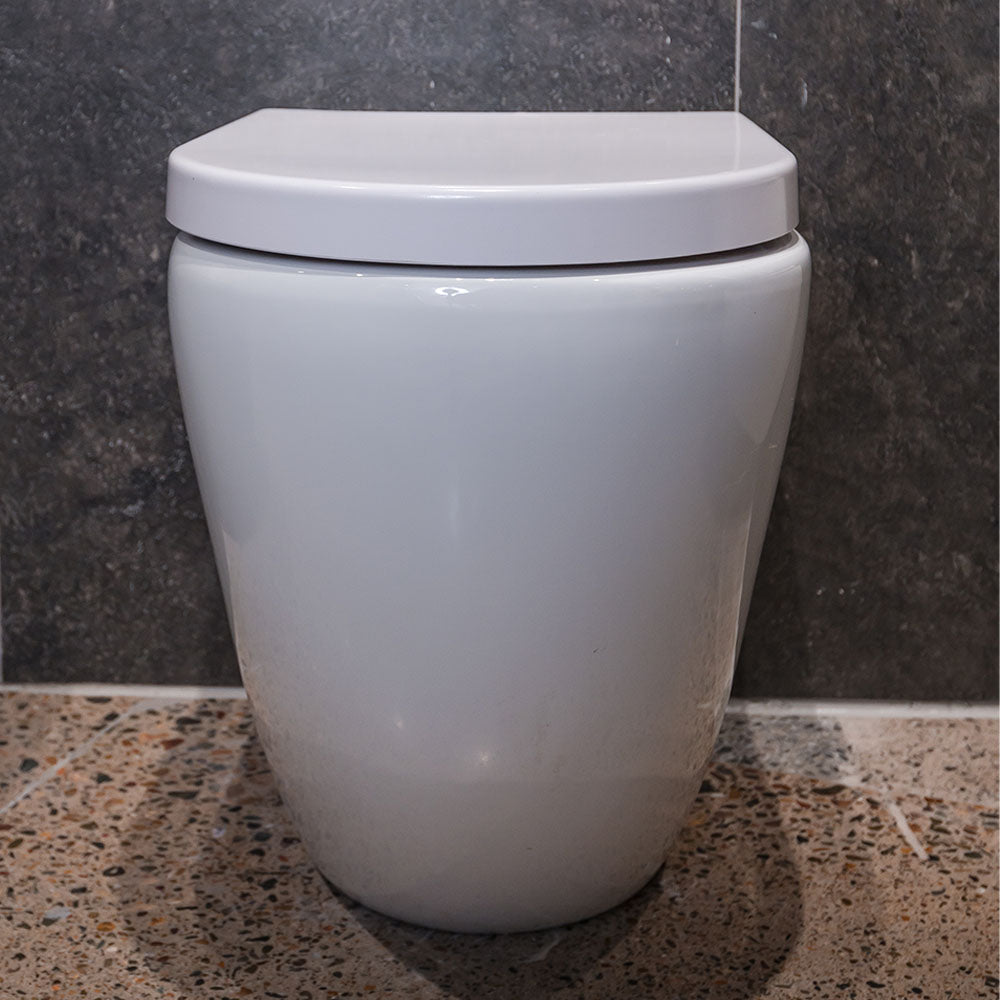 Aluca Tornado Flush Wall-Faced Toilet Suite, Gloss White with Slim Seat - Neche Interiors