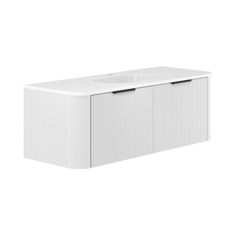 Lola Minka Curved Satin White Wall-Hung Vanity 1TH