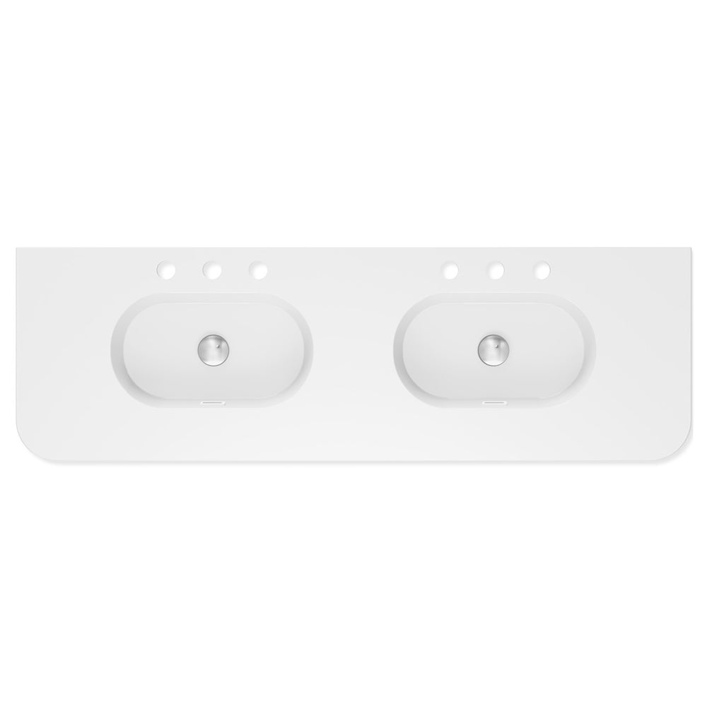 Lola Gloss Full Depth Curved Ceramic Basin Top Double Bowl 1500mm 3TH