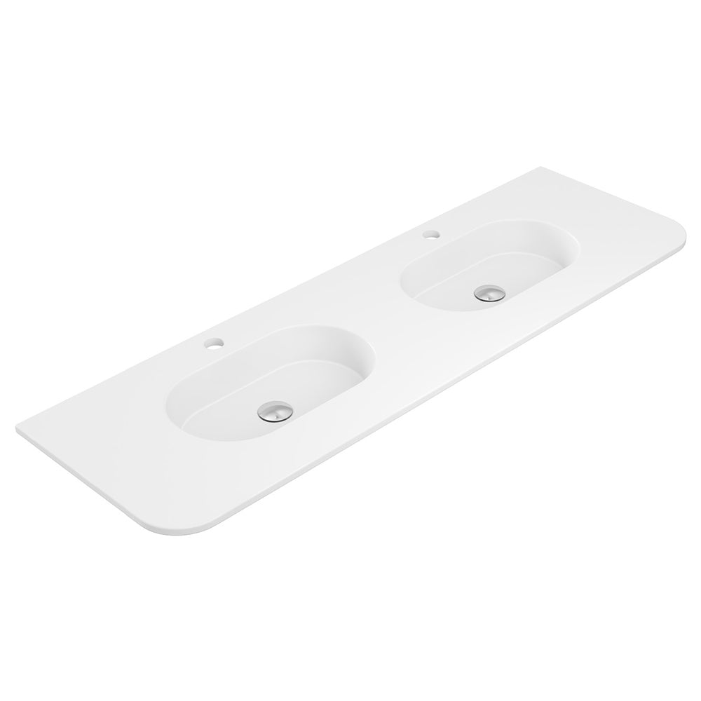Lola Matte Full Depth Curved Ceramic Basin Top Double Bowl 1500mm 1TH