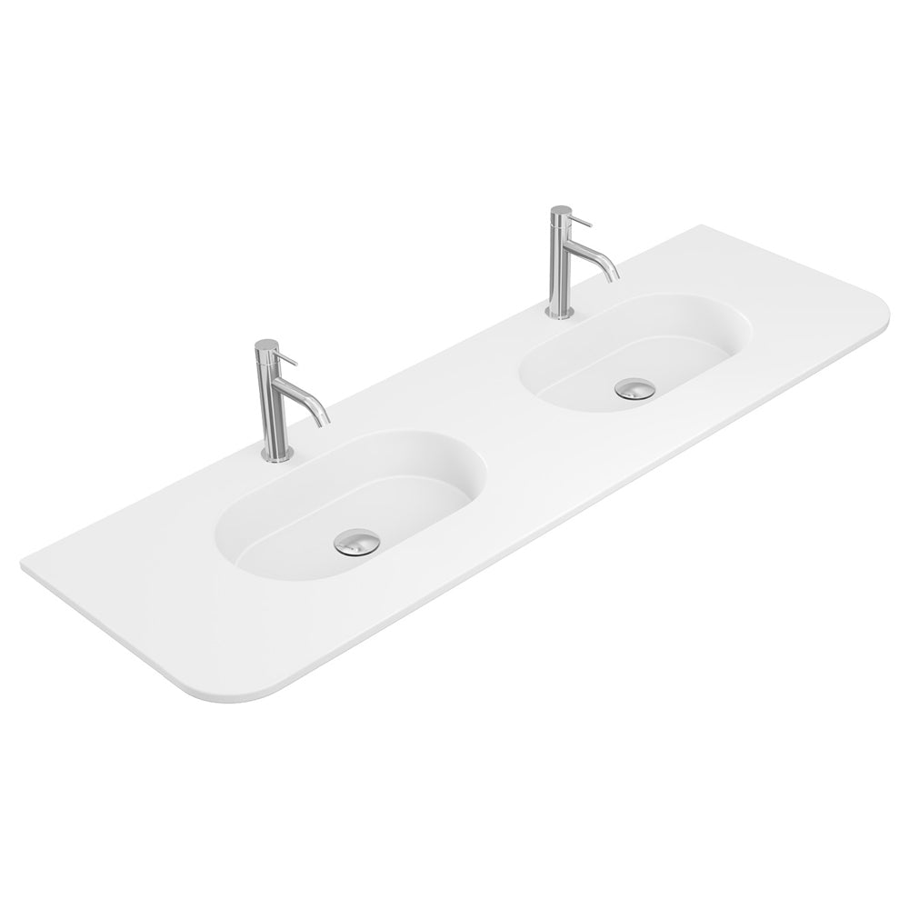 Lola Matte Full Depth Curved Ceramic Basin Top 1500mm 1TH
