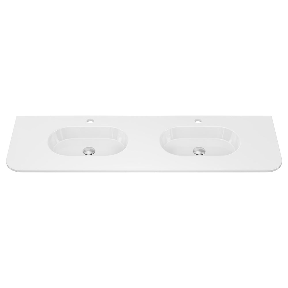 Lola Gloss Full Depth Curved Ceramic Basin Top Double Bowl 1500mm 1TH