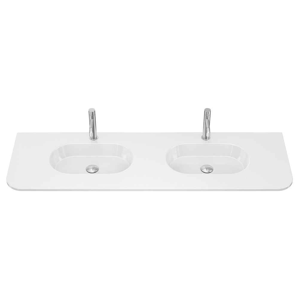 Lola Gloss Full Depth Curved Ceramic Basin Top Double Bowl 1500mm 1TH