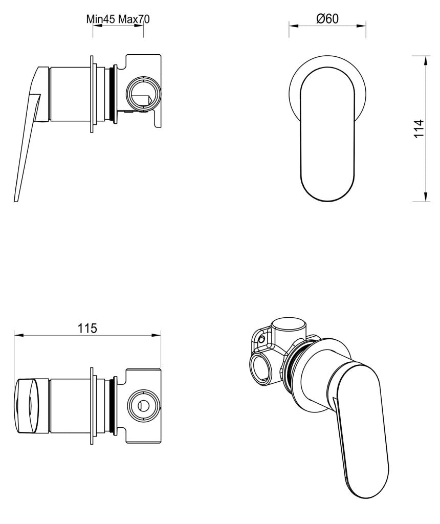 Lantra Shower Mixer - Round Plate - TRIM KIT ONLY - Neche Interiors