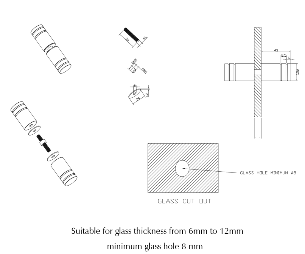 Shower Screen Handle Round Slotted - Neche Interiors