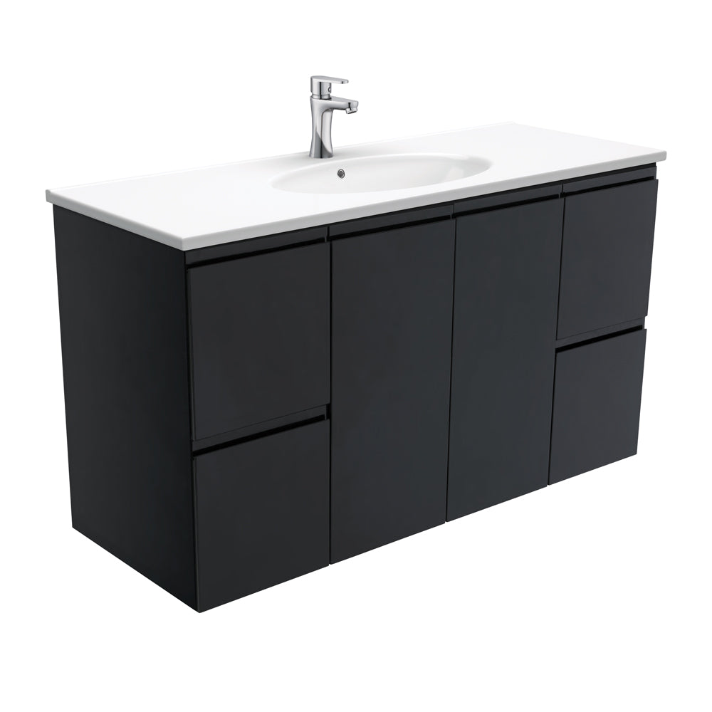 Rotondo Fingerpull Satin Black Wall-Hung Vanity