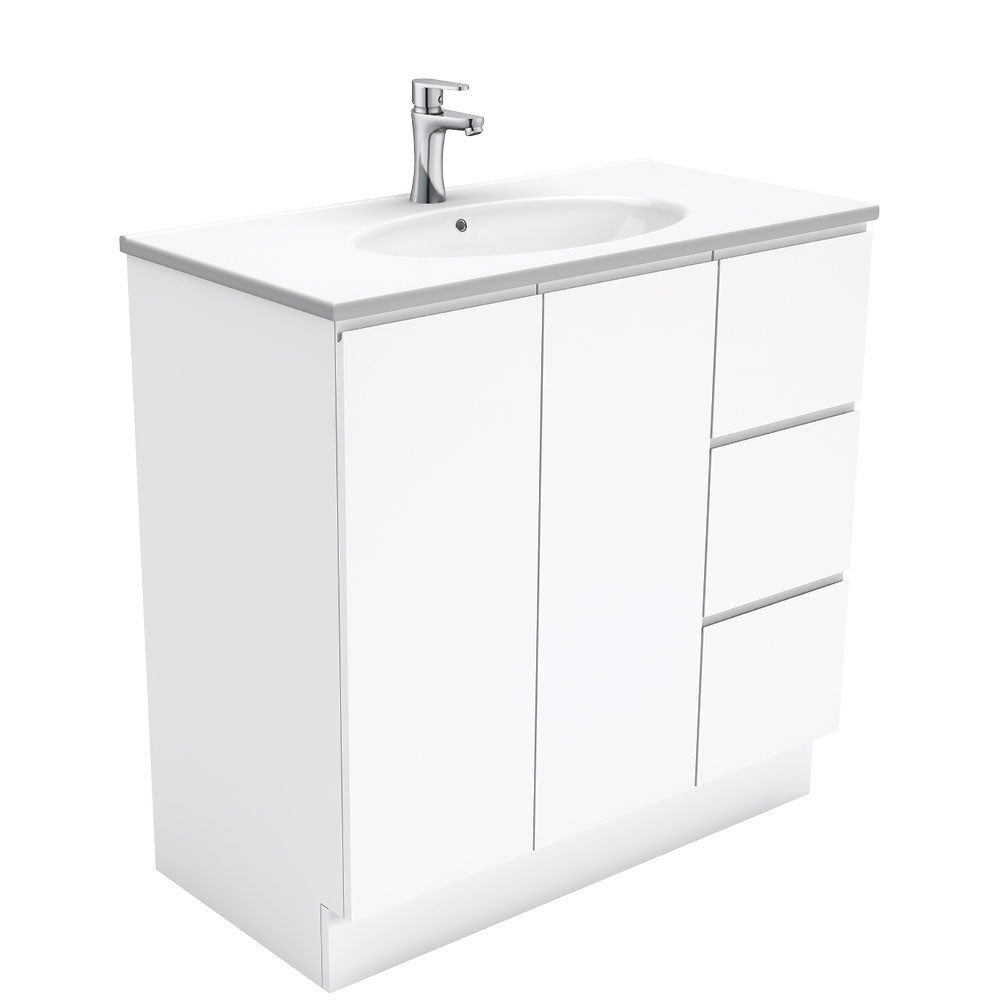 Rotondo Fingerpull Gloss White 900mm Vanity With Kick Panel
