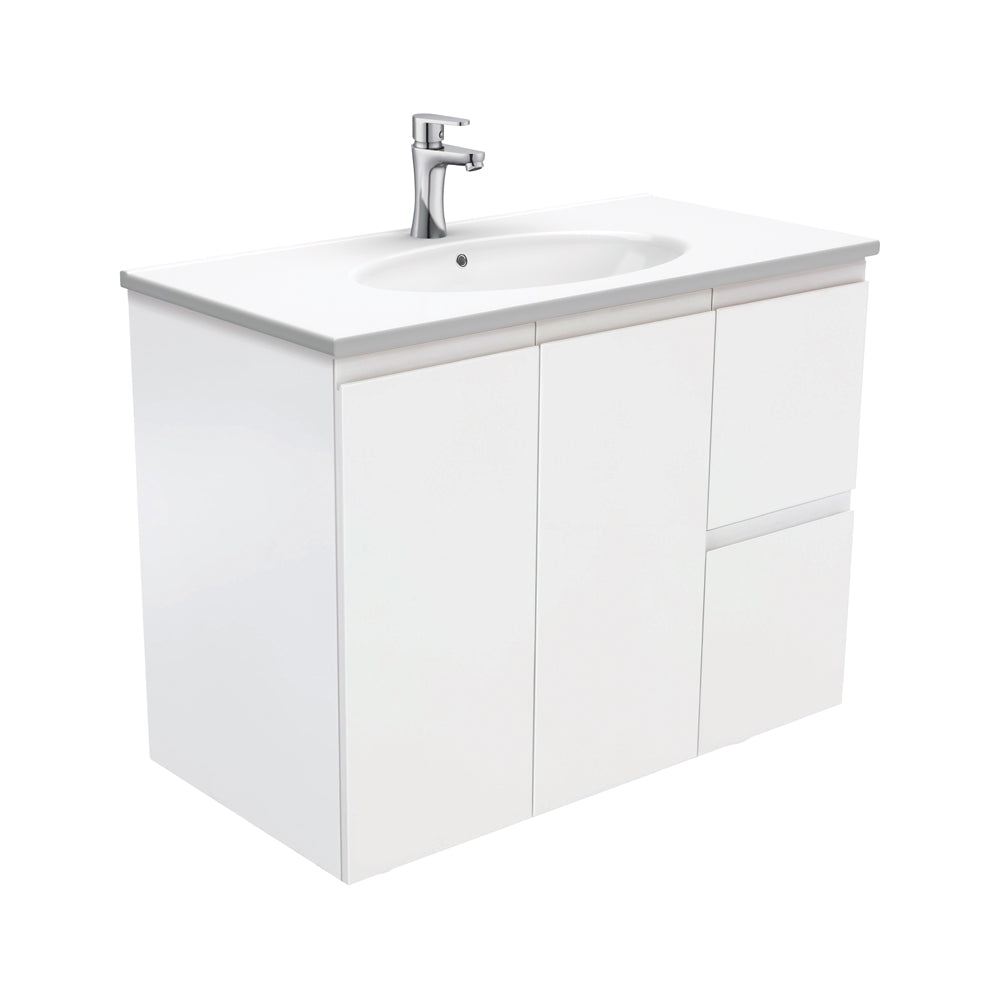 Rotondo Fingerpull Satin White Wall-Hung Vanity
