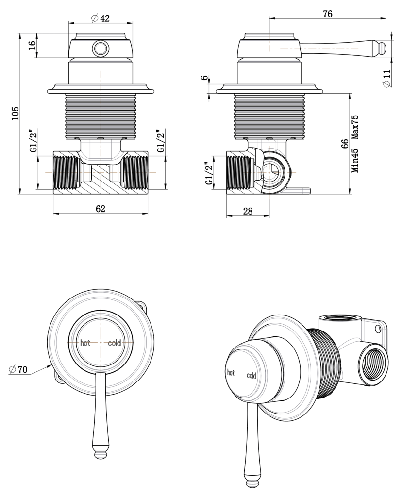Mica Heritage Shower Mixer - TRIM KIT ONLY - Neche Interiors