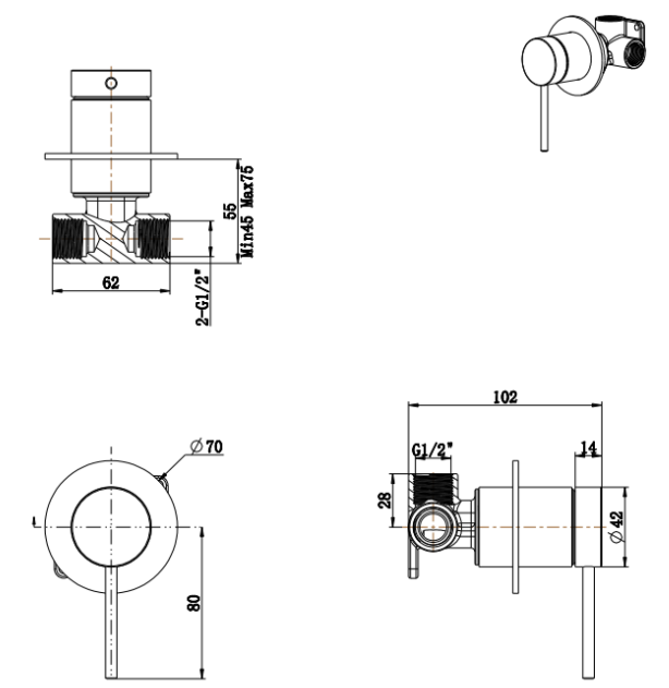 Mica Shower Mixer - TRIM KIT ONLY - Neche Interiors