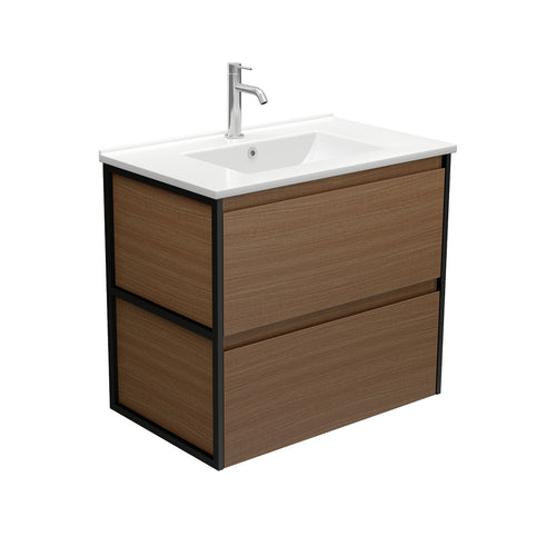 Dolce Amato 750 Walnut Wall-Hung Vanity, Matte Black Frames