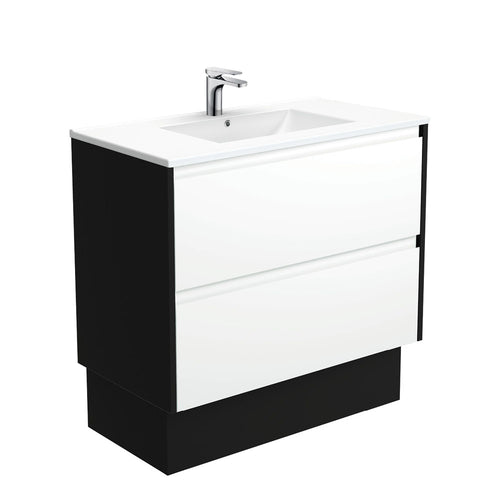 Dolce Amato 900 Satin White Vanity On Kick, Satin Black Panels