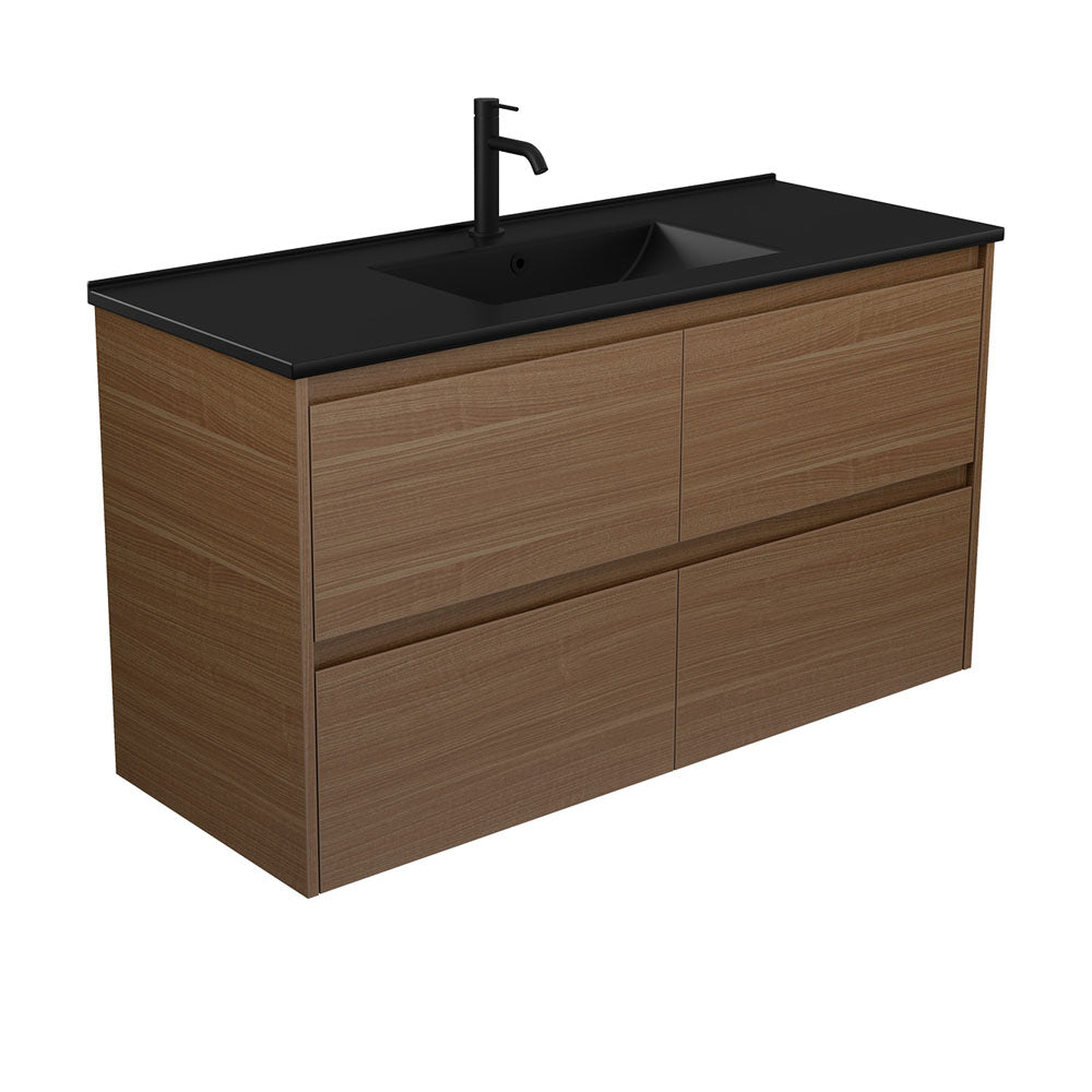 Dolce Matte Black Amato Walnut Wall-Hung Vanity