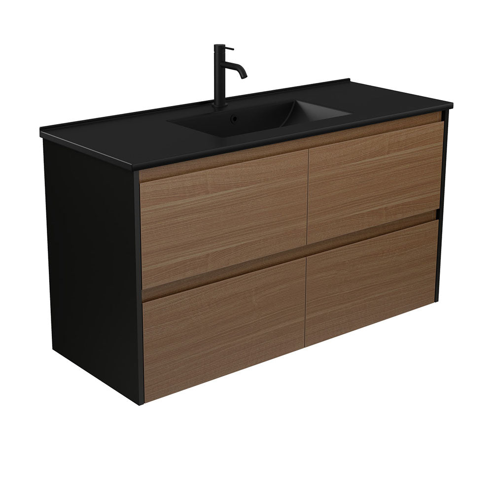 Dolce Matte Black Amato Walnut Wall-Hung Vanity