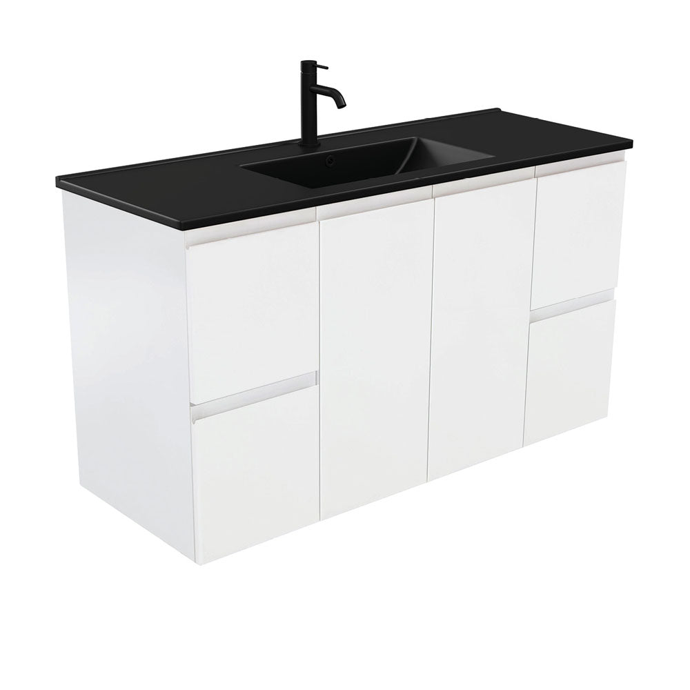 Dolce Matte Black Fingerpull Satin White Wall-Hung Vanity