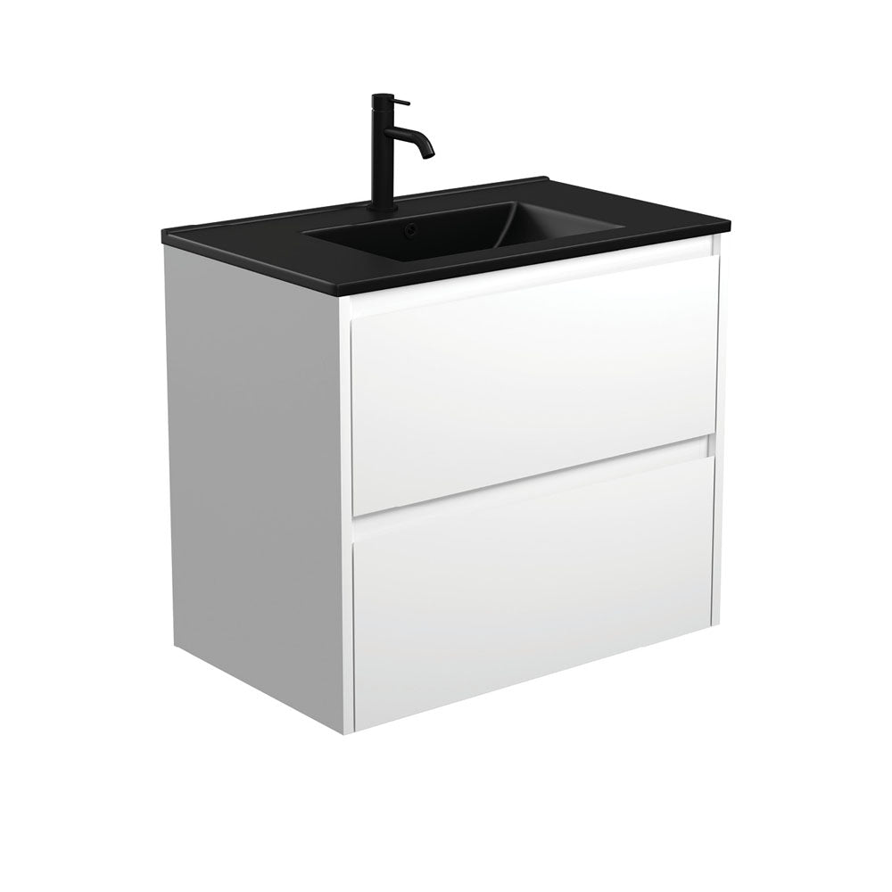 Dolce Matte Black Amato Satin White Wall-Hung Vanity