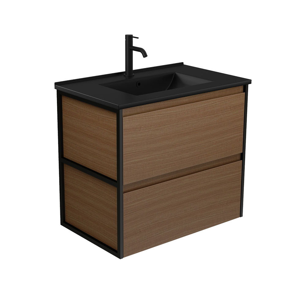 Dolce Matte Black Amato Walnut Wall-Hung Vanity