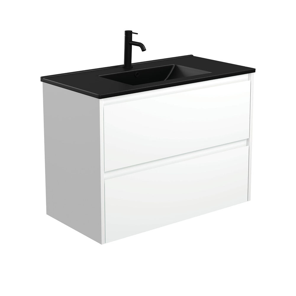 Dolce Matte Black Amato Satin White Wall-Hung Vanity