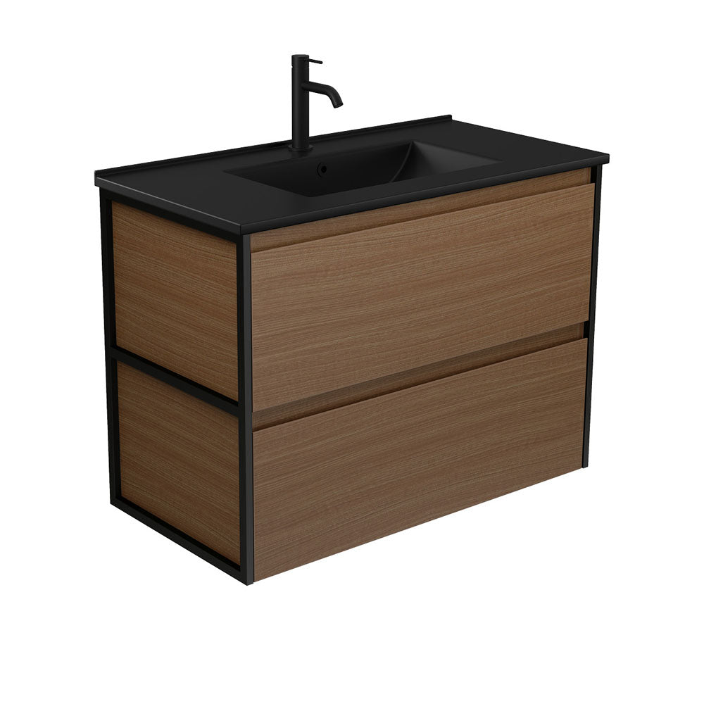 Dolce Matte Black Amato Walnut Wall-Hung Vanity