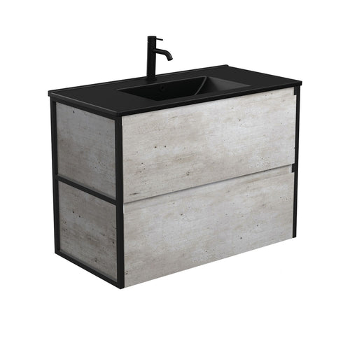 Dolce Matte Black Amato 900 Industrial Wall-Hung Vanity, Matte Black Frames
