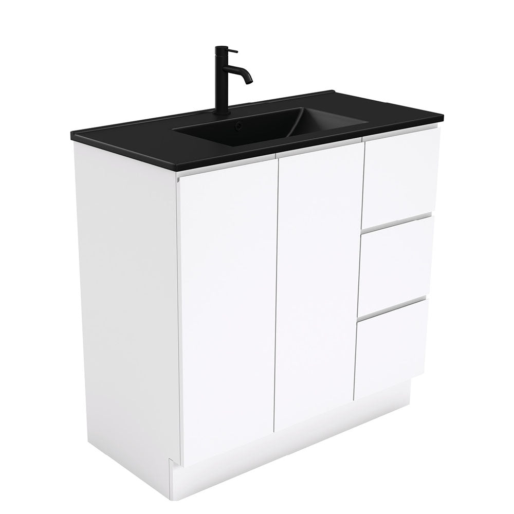 Dolce Matte Black Fingerpull Gloss White Vanity On Kickboard