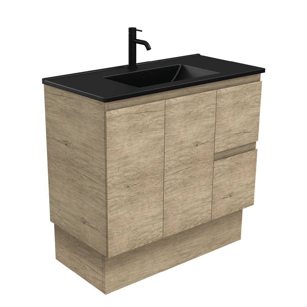 Dolce Matte Black Edge Scandi Oak Vanity On Kickboard