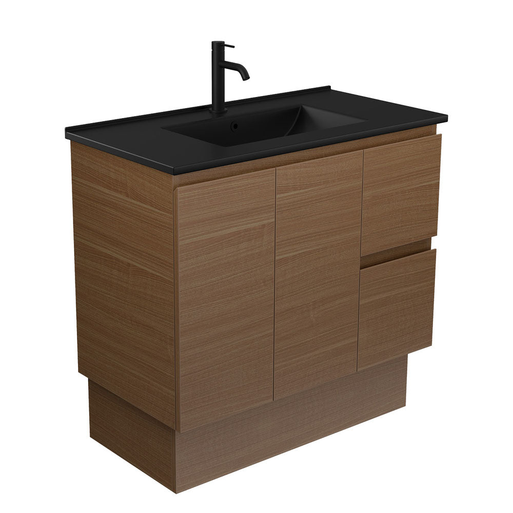 Dolce Matte Black Edge Walnut Vanity on Kickboard