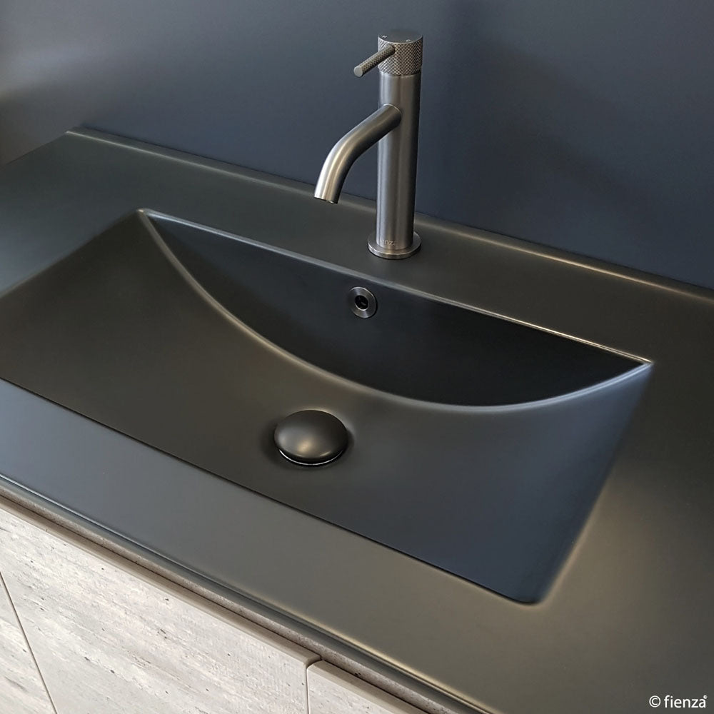 Dolce Matte Black Amato 1200 Industrial Vanity On Kick, Satin Black Panels