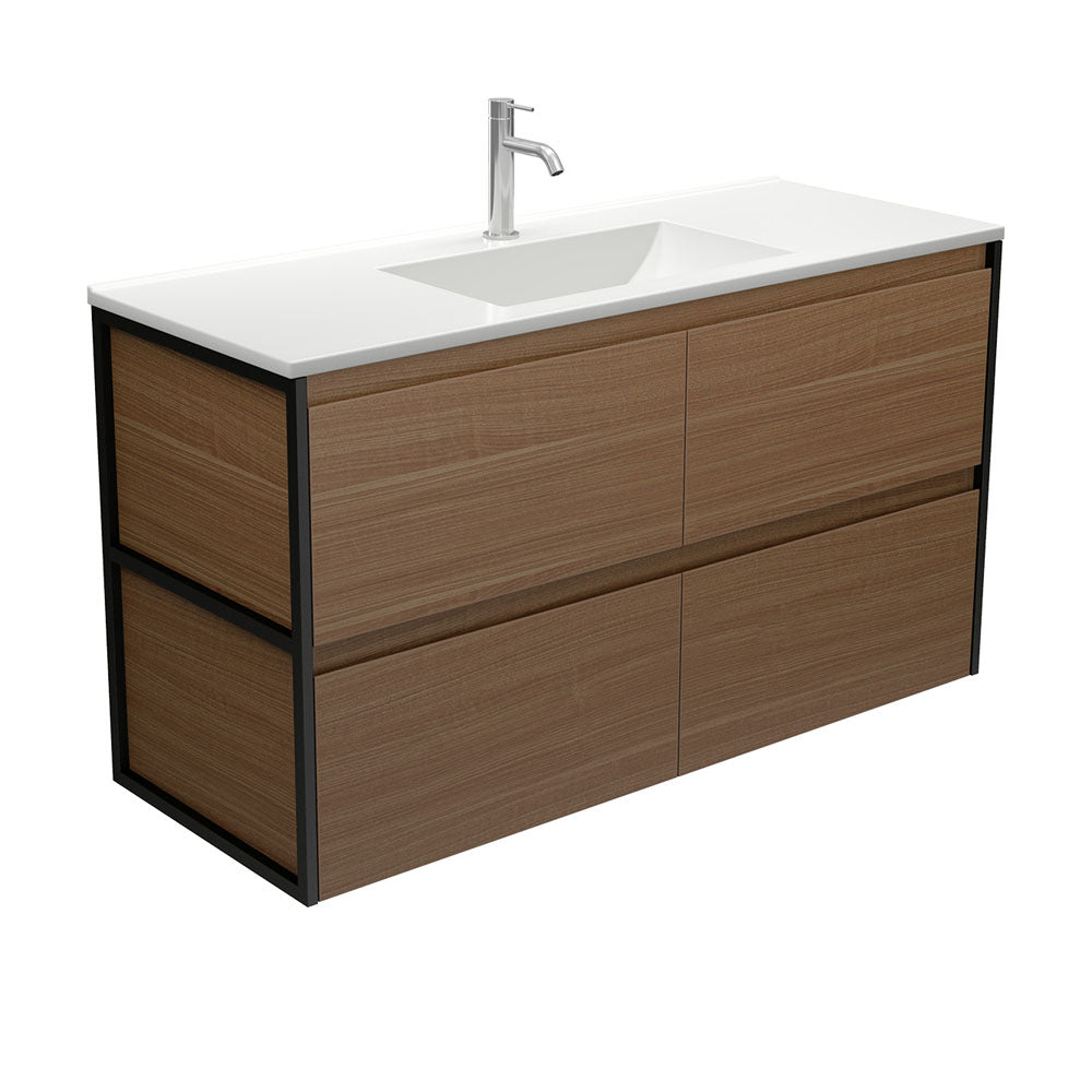 Vanessa Amato 1200 Walnut Wall-Hung Vanity, Matte Black Frames